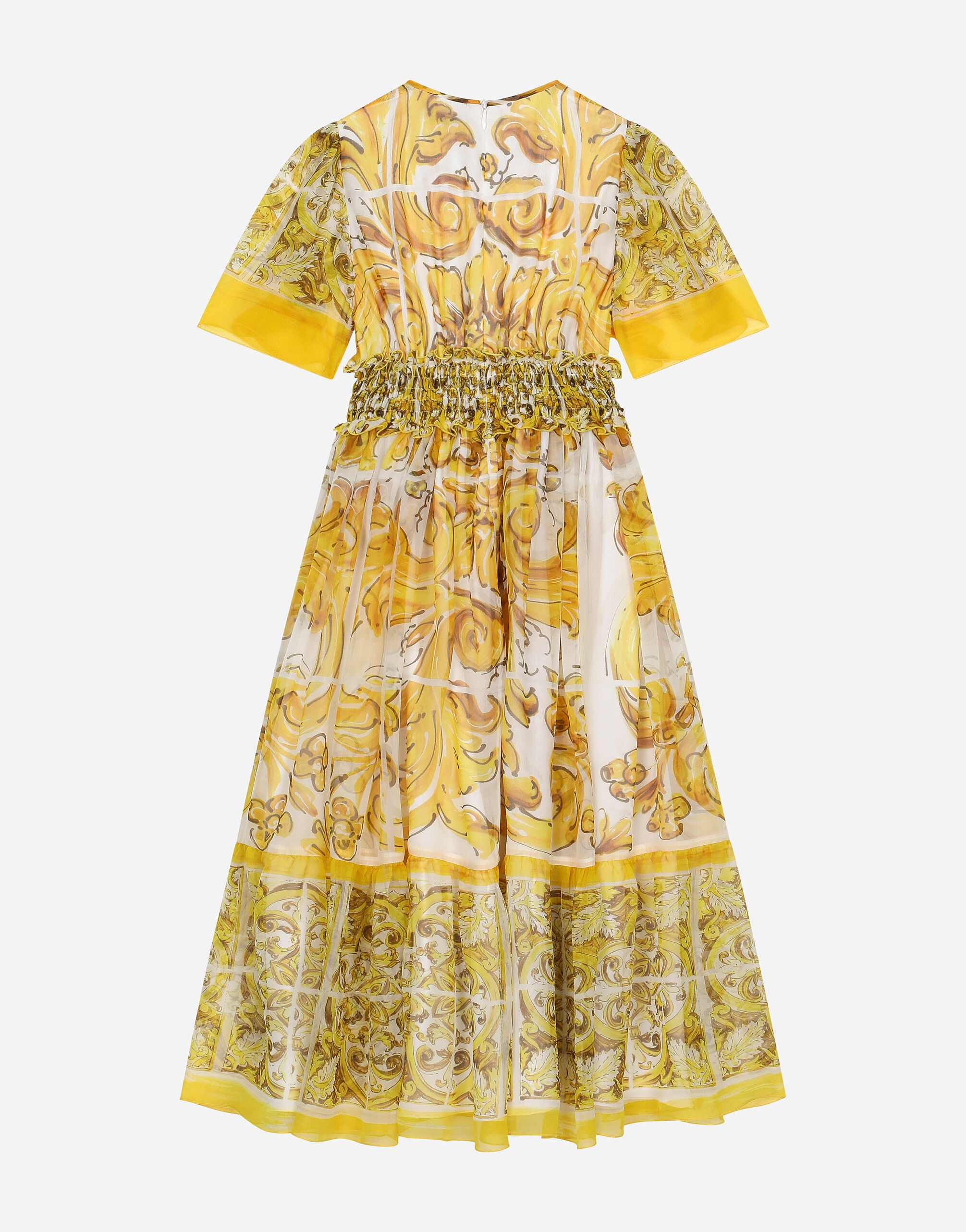 Chiffon dress with yellow majolica print in Print for Girls |  Dolce&Gabbana® US