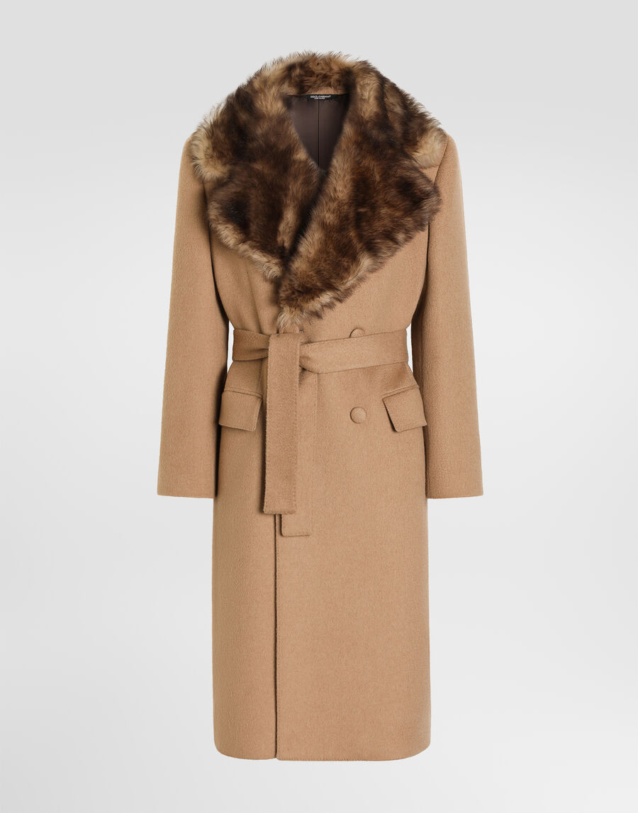 Double-breasted coat in double camel