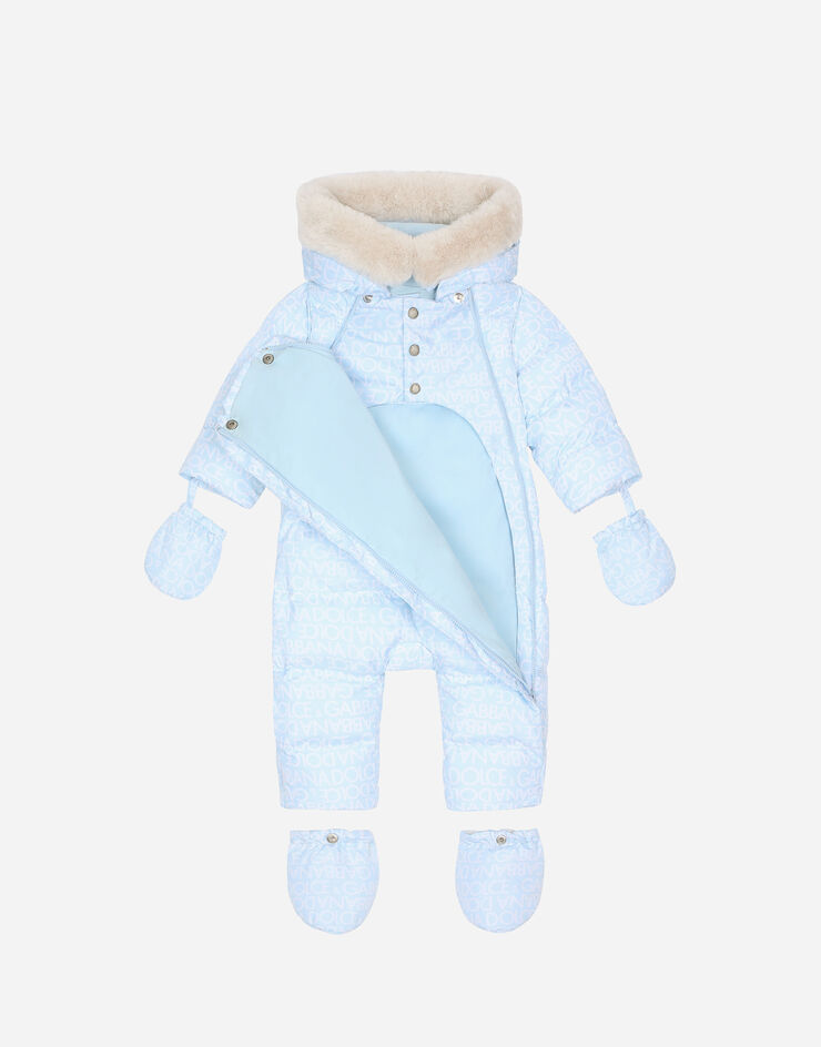 DolceGabbanaSpa Padded quilted nylon snowsuit with all-over logo print Azure L1JO6JISMFZ