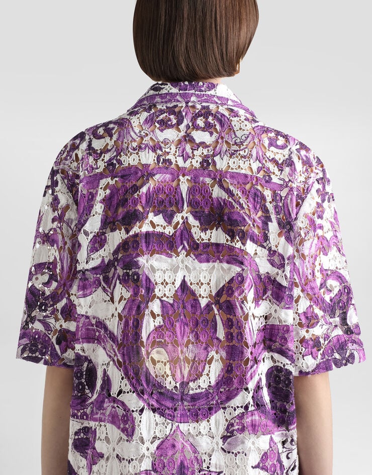 Dolce & Gabbana Majolica-print crochet lace shirt Multicolor F5T54THH5EU