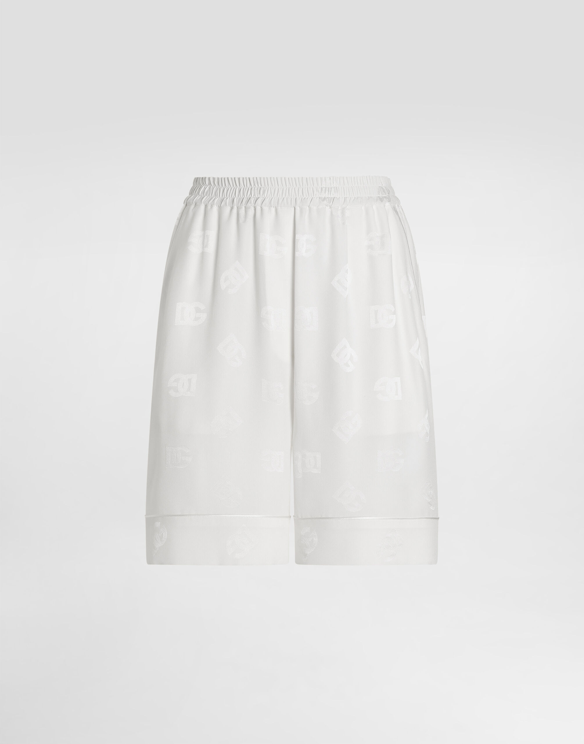 Silk satin jacquard Bermuda shorts with all-over DG logo in White