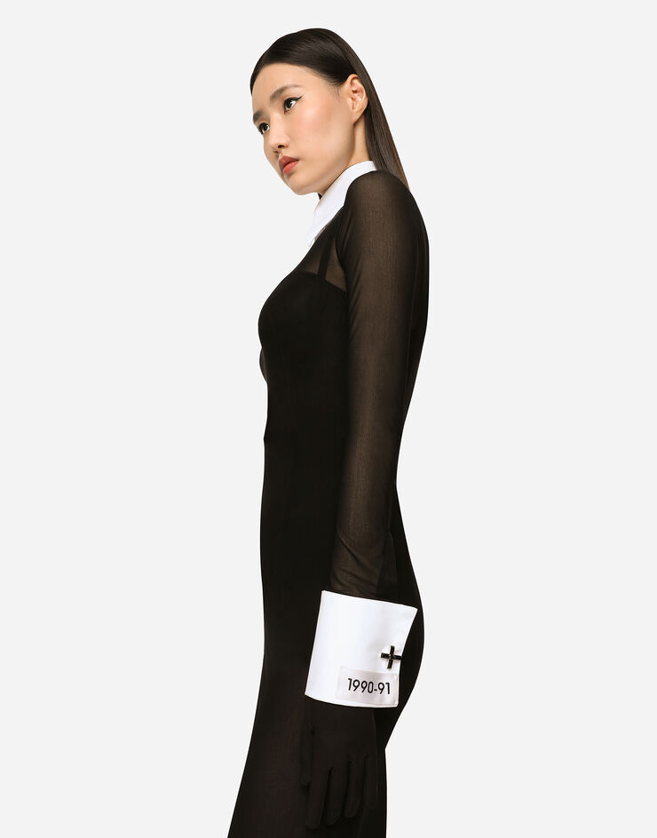 Dolce & Gabbana KIM DOLCE&GABBANAفستان تول طويل بتفصيل قميص أسود F6CMDTFLRC2