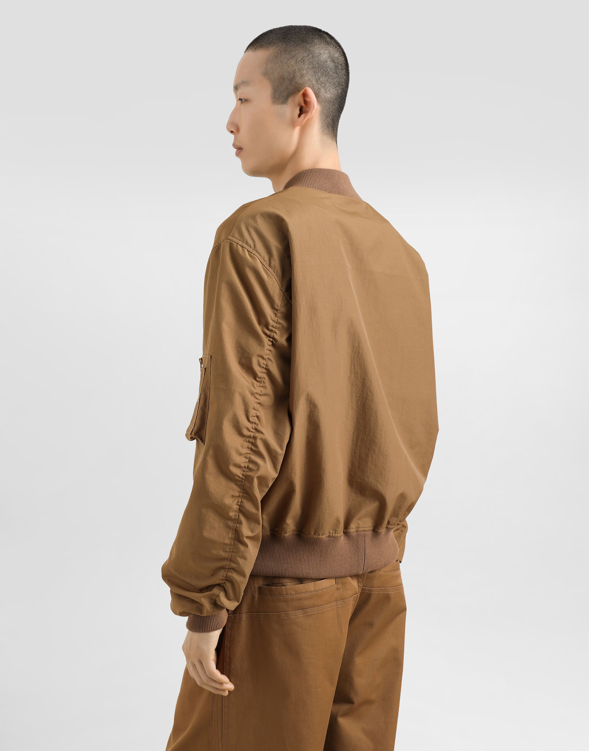 Technical fabric bomber jacket with tag in Brown for Men