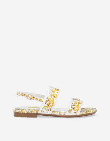 Dolce & Gabbana Calfskin sandals with yellow majolica print Print LB4H48G7E1J