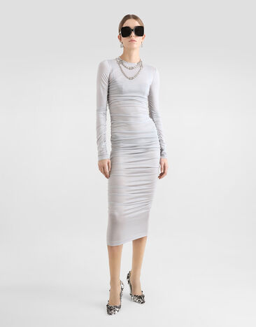 Dolce & Gabbana Draped wool jersey calf-length dress Grey F6Z2UTHU7RC
