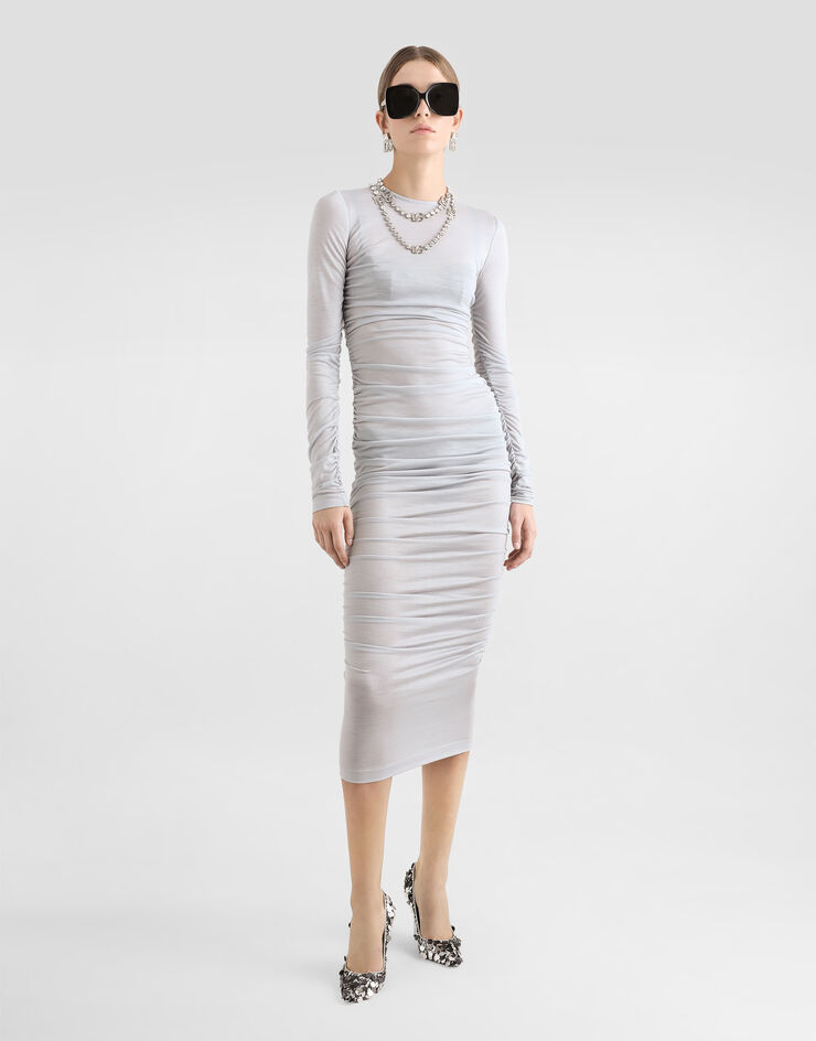 Dolce & Gabbana Draped wool jersey calf-length dress Grey F6Z2UTHU7RC