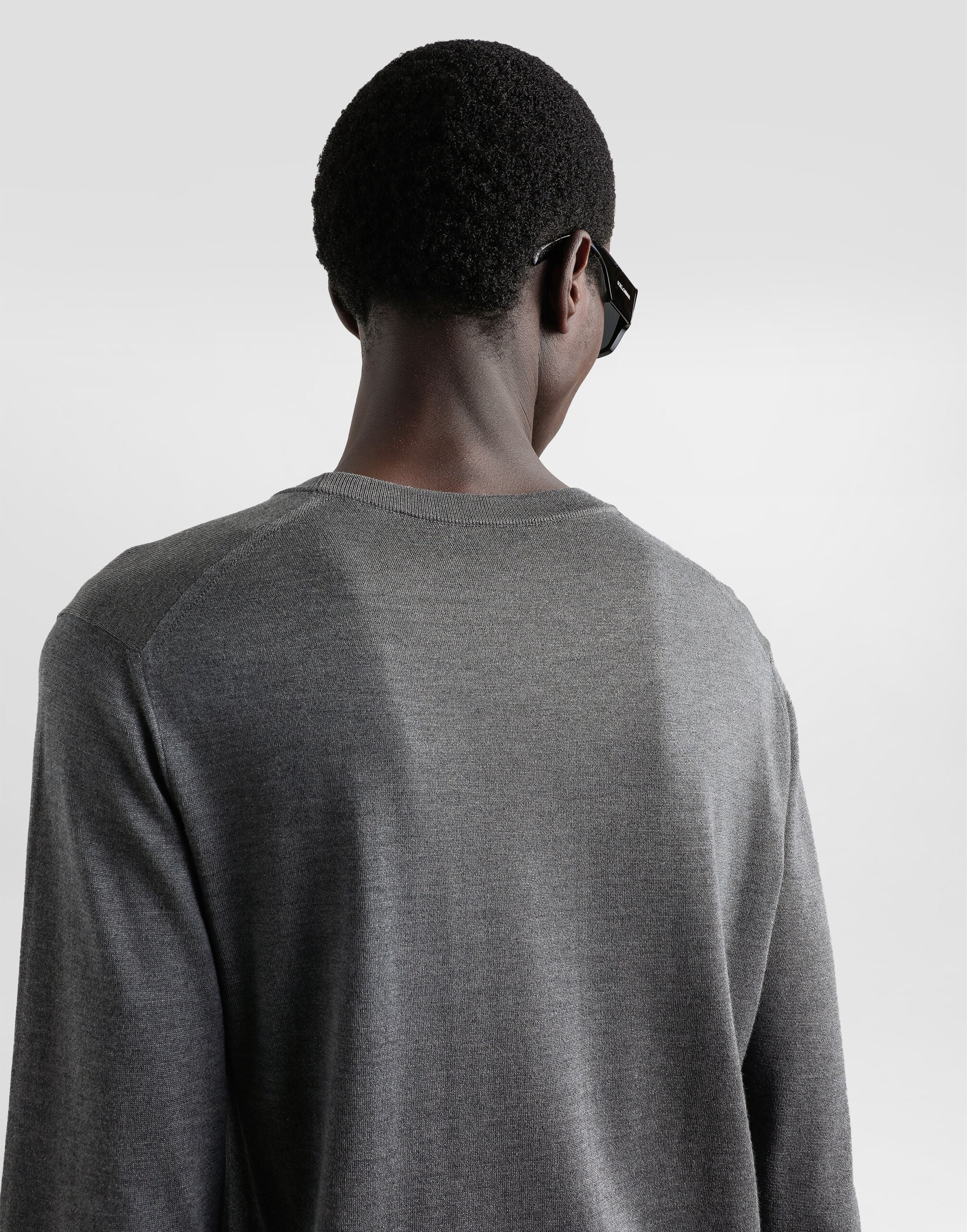 Silk round-neck sweater with DG embroidery in Grey for Men