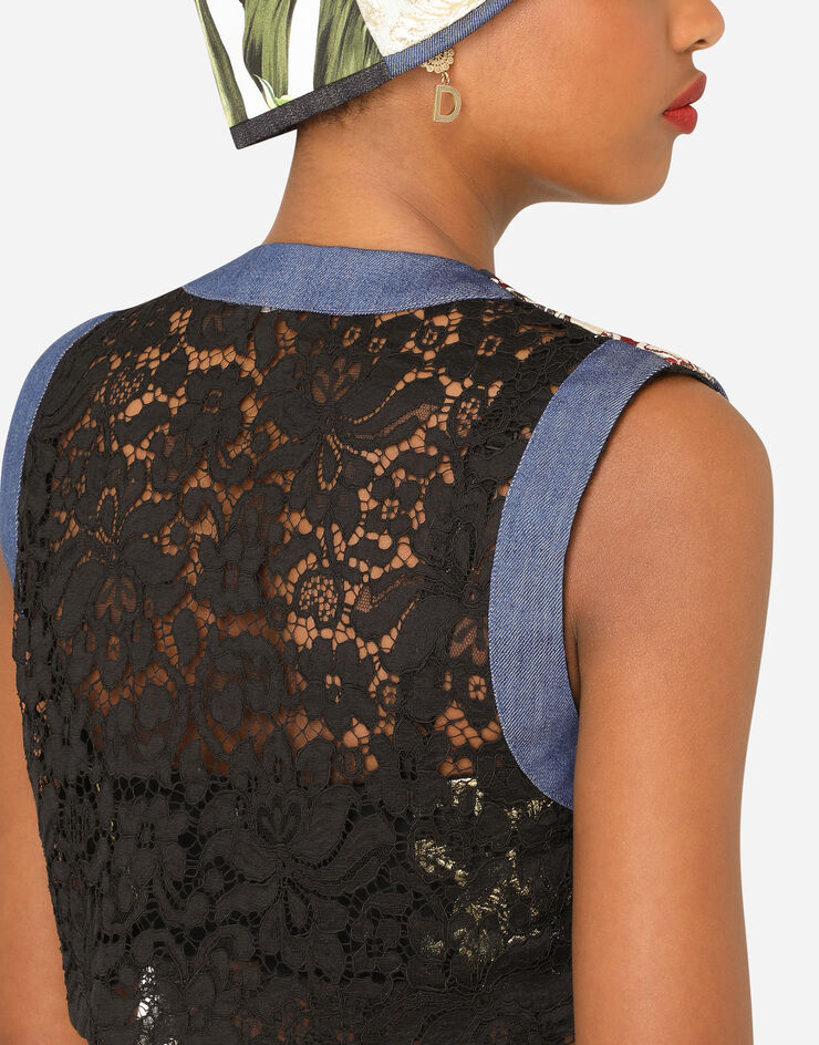 Dolce & Gabbana Patchwork brocade, drill and jacquard vest AZUL F79Y5TGDX77