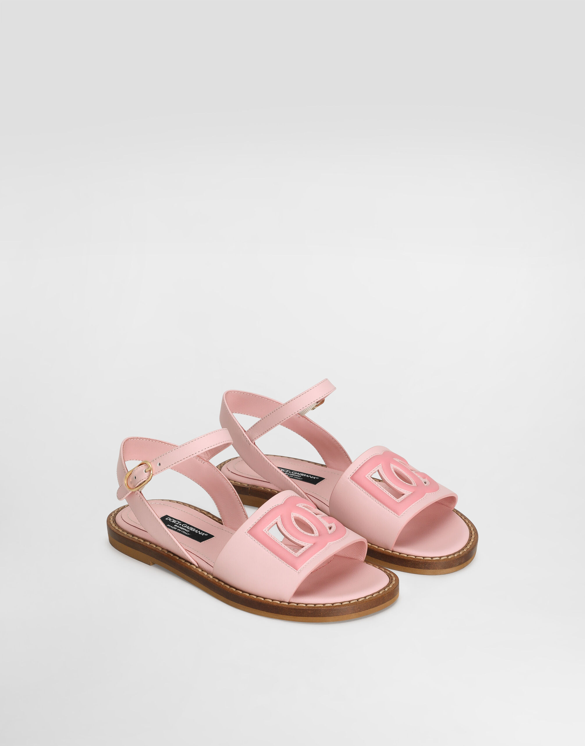 Calfskin sandals with cut-out DG logo in Pink for Girls