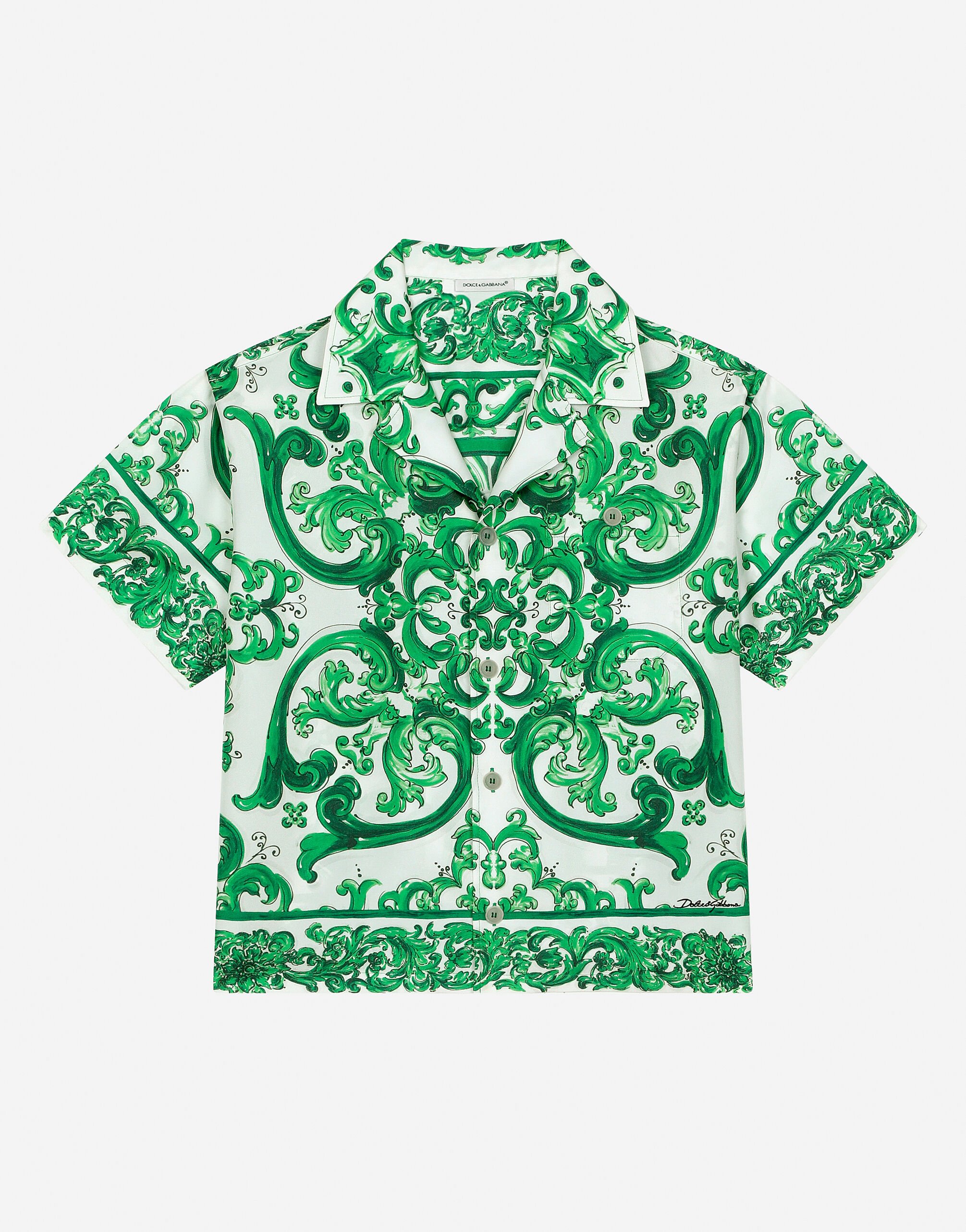 Dolce & Gabbana お洒落 シャツ マヨリカ柄 シルク100% Majolica Twill shirt with green majolica print in Print for Boys