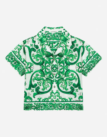 Dolce & Gabbana Camicia in twill con stampa maiolica verde Stampa L44S10FI5JO