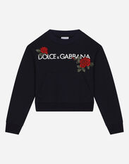 Dolce & Gabbana Round-neck sweatshirt with logo print and rose patch Blue L52F76LDC18