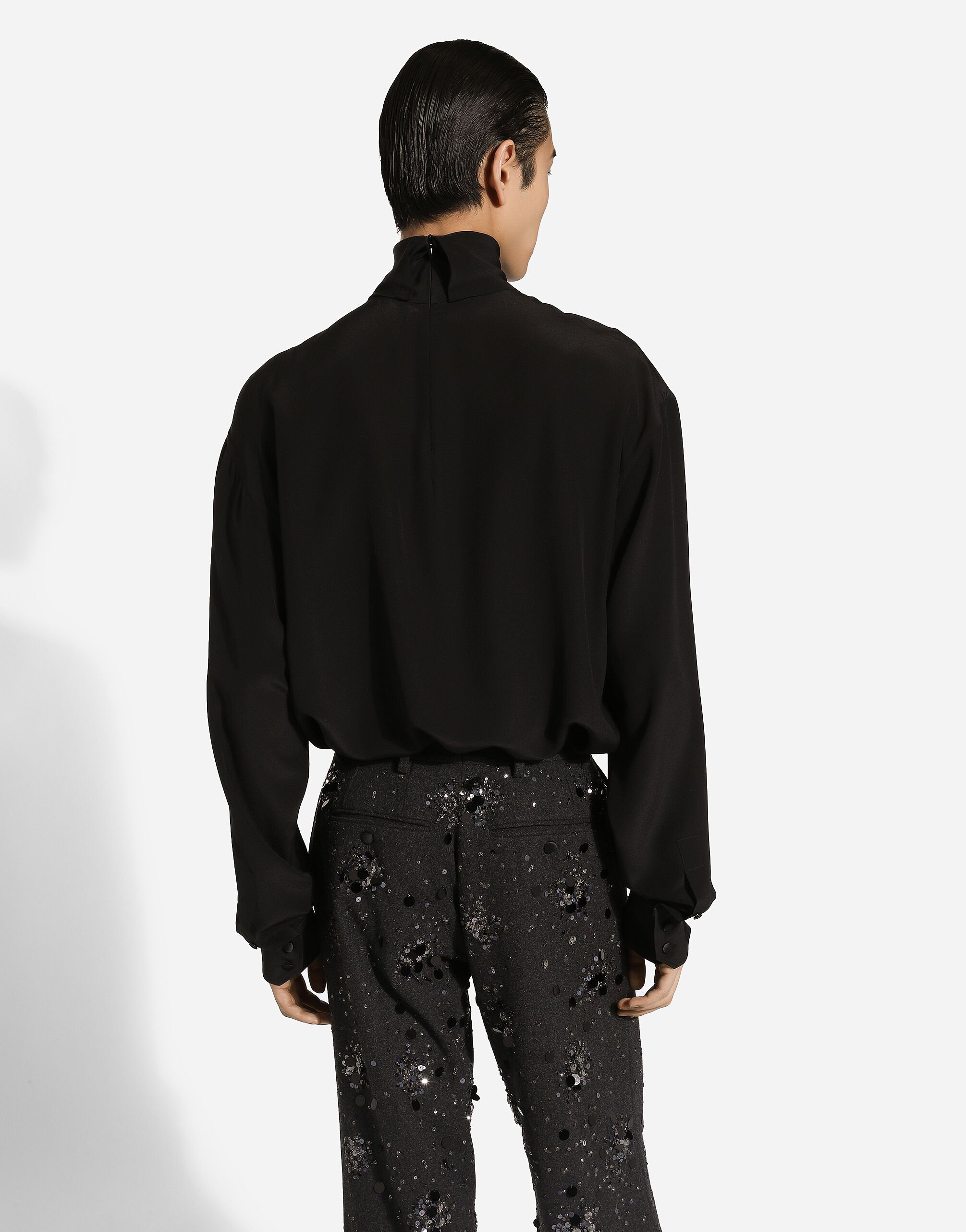 Loose silk turtleneck with shirt cuffs in Black for Men Dolce Gabbana US