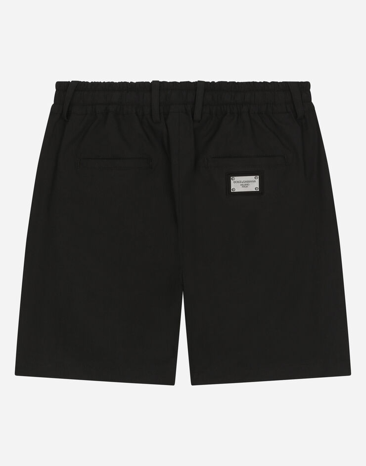 DolceGabbanaSpa Bermudas de popelina elástica con placa con logotipo Negro L42Q95FUFIP