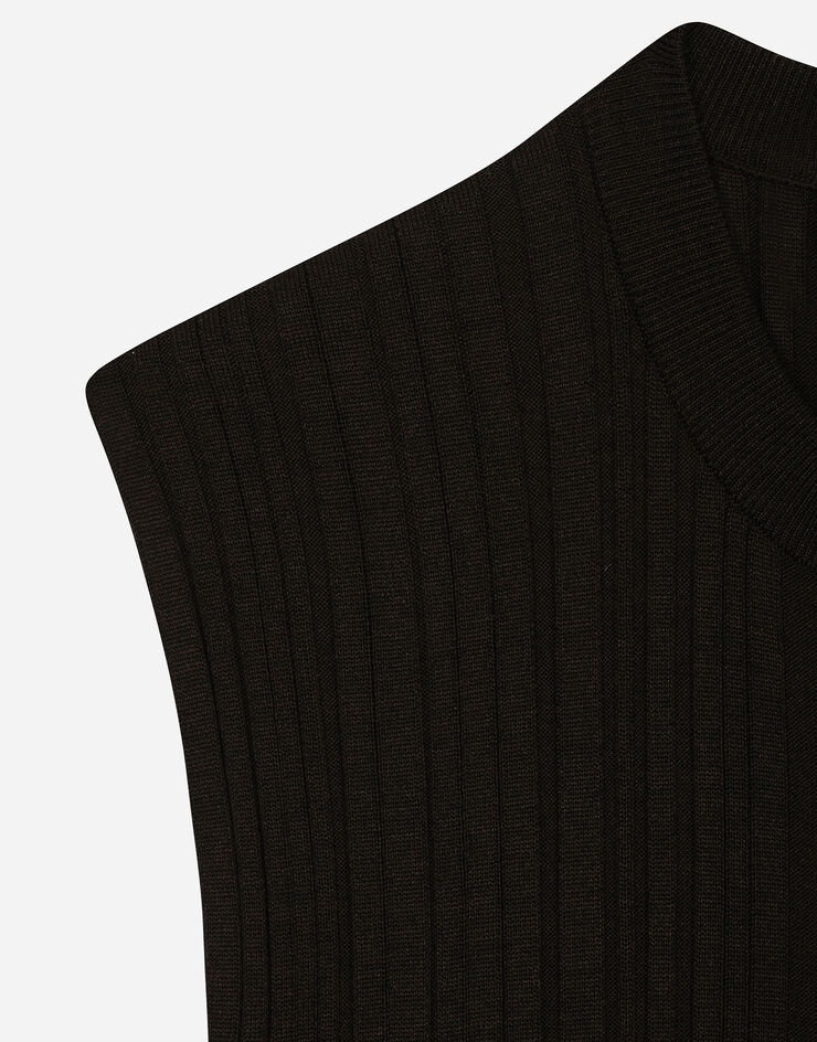 Dolce & Gabbana Geripptes Serafino-Shirt ohne Ärmel aus Seide Brown GXT23TJBSIT