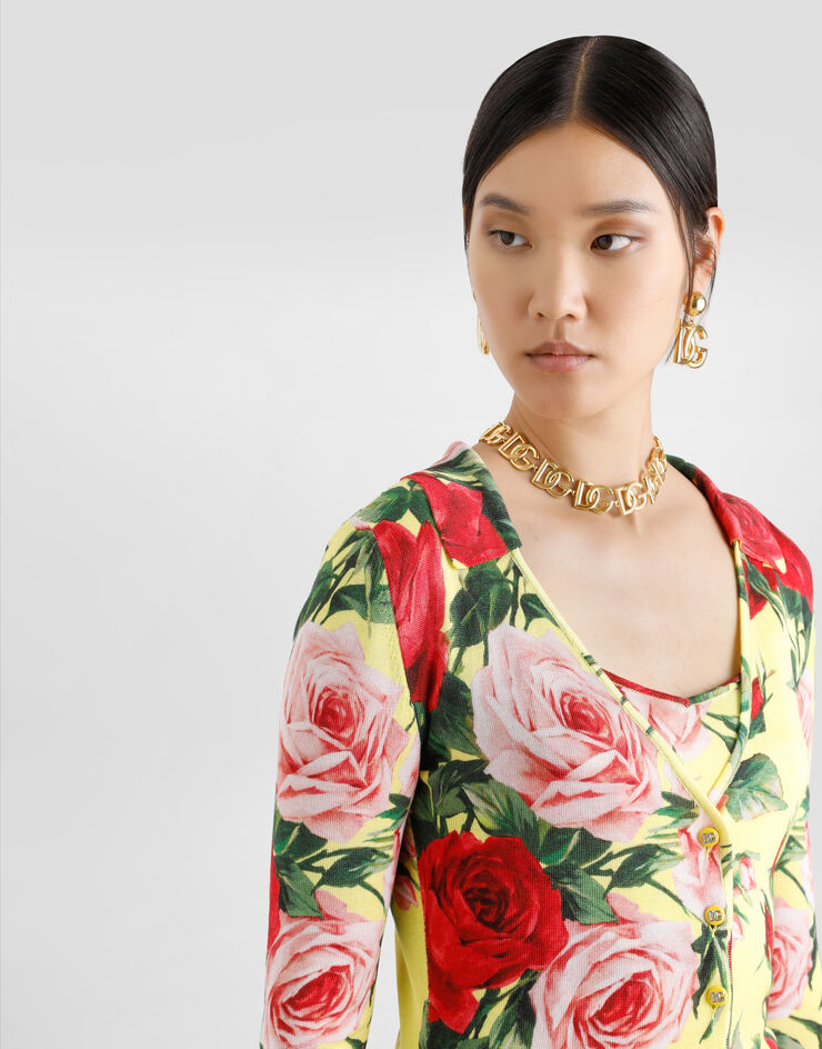 Dolce & Gabbana Cárdigan de punto de seda con estampado Bouquet Imprima FXV83TJAHLC