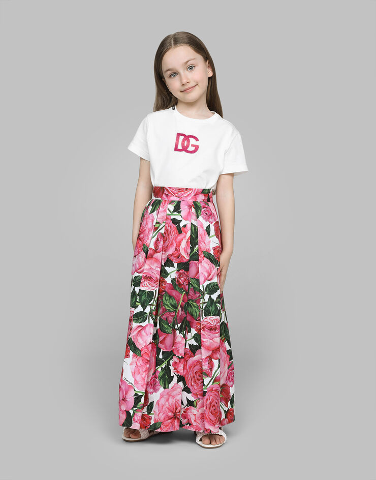 Dolce & Gabbana Poplin dress with rose print over a white background Print L55I33HS5SC