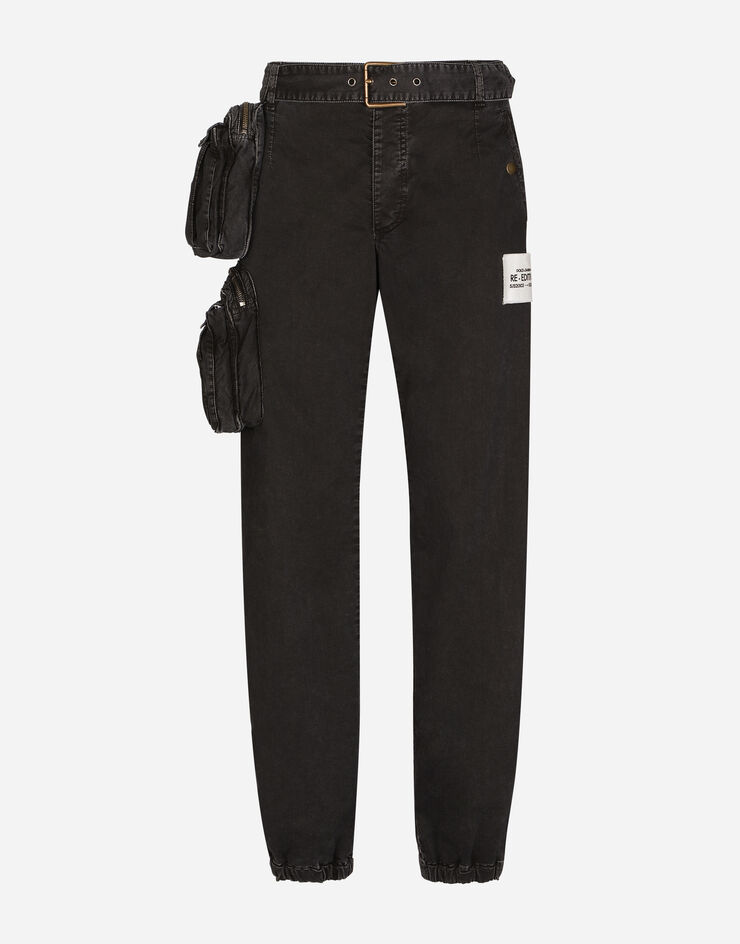 Dolce & Gabbana Pantalone in cotone con cintura e marsupio Nero GV0RETGG068
