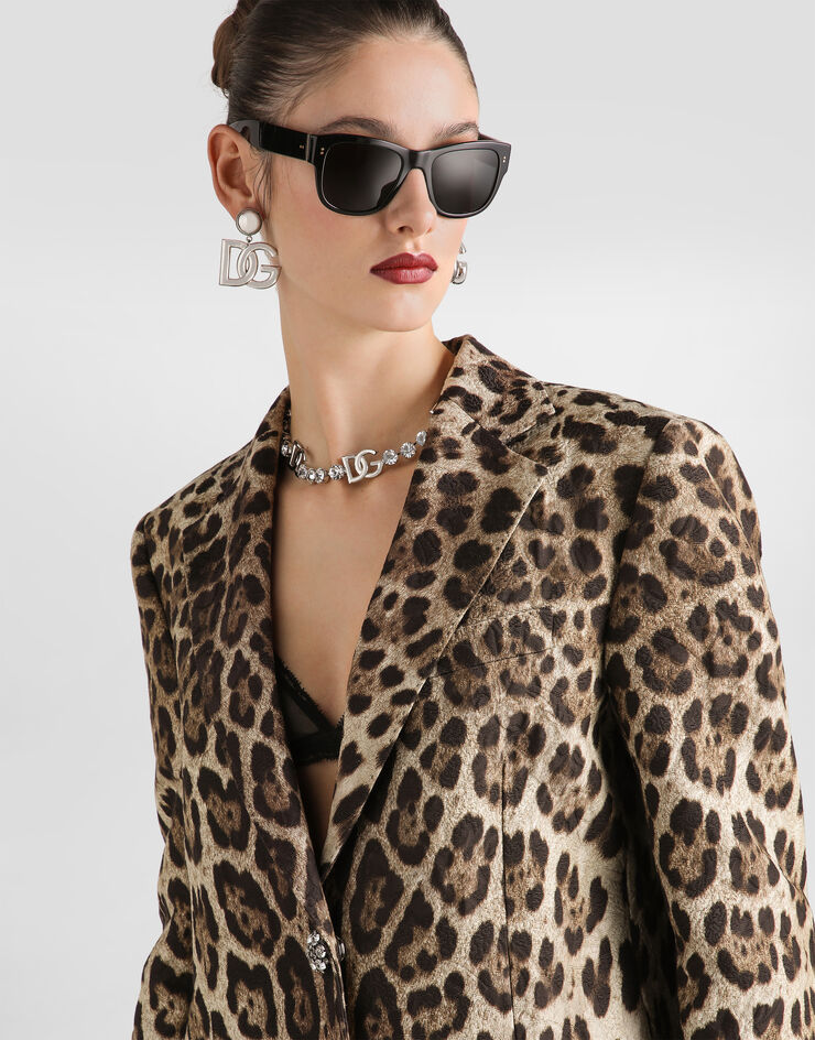 Dolce & Gabbana Leo-print brocade single-breasted coat with jewel buttons Print F0W5ZZFSTB3