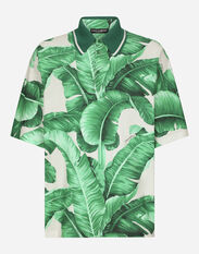 Dolce & Gabbana Oversize polo-shirt with banana tree print Brown G9AQVTHU7PP