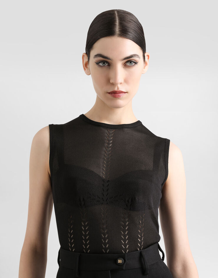 Dolce & Gabbana Sleeveless silk sweater Black FXT47TJBSLL