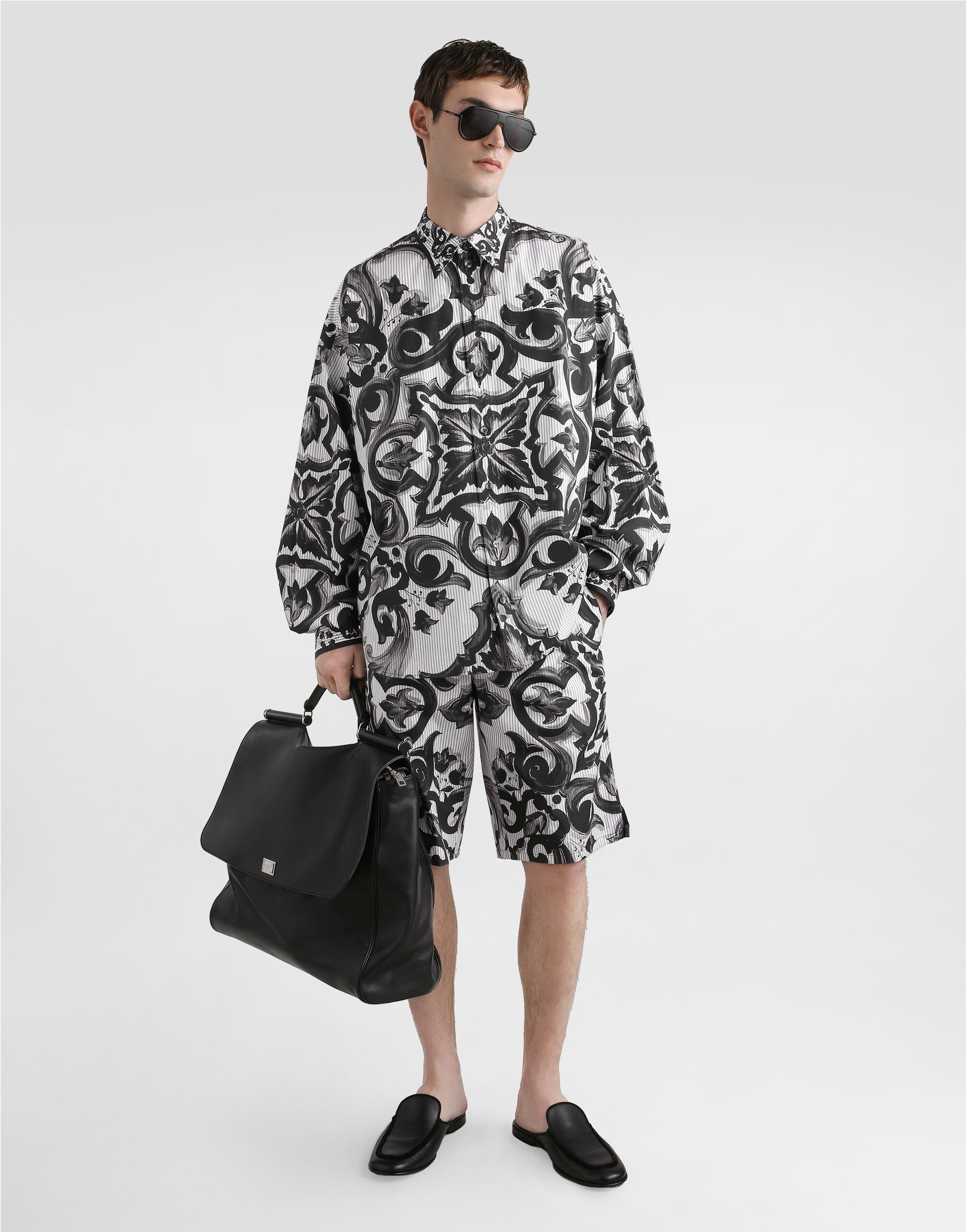 Dolce & Gabbana 迷彩柄 長袖シャツ 44 ドルガバ Tシャツ Majolica-print oversized striped popeline shirt in Multicolor for