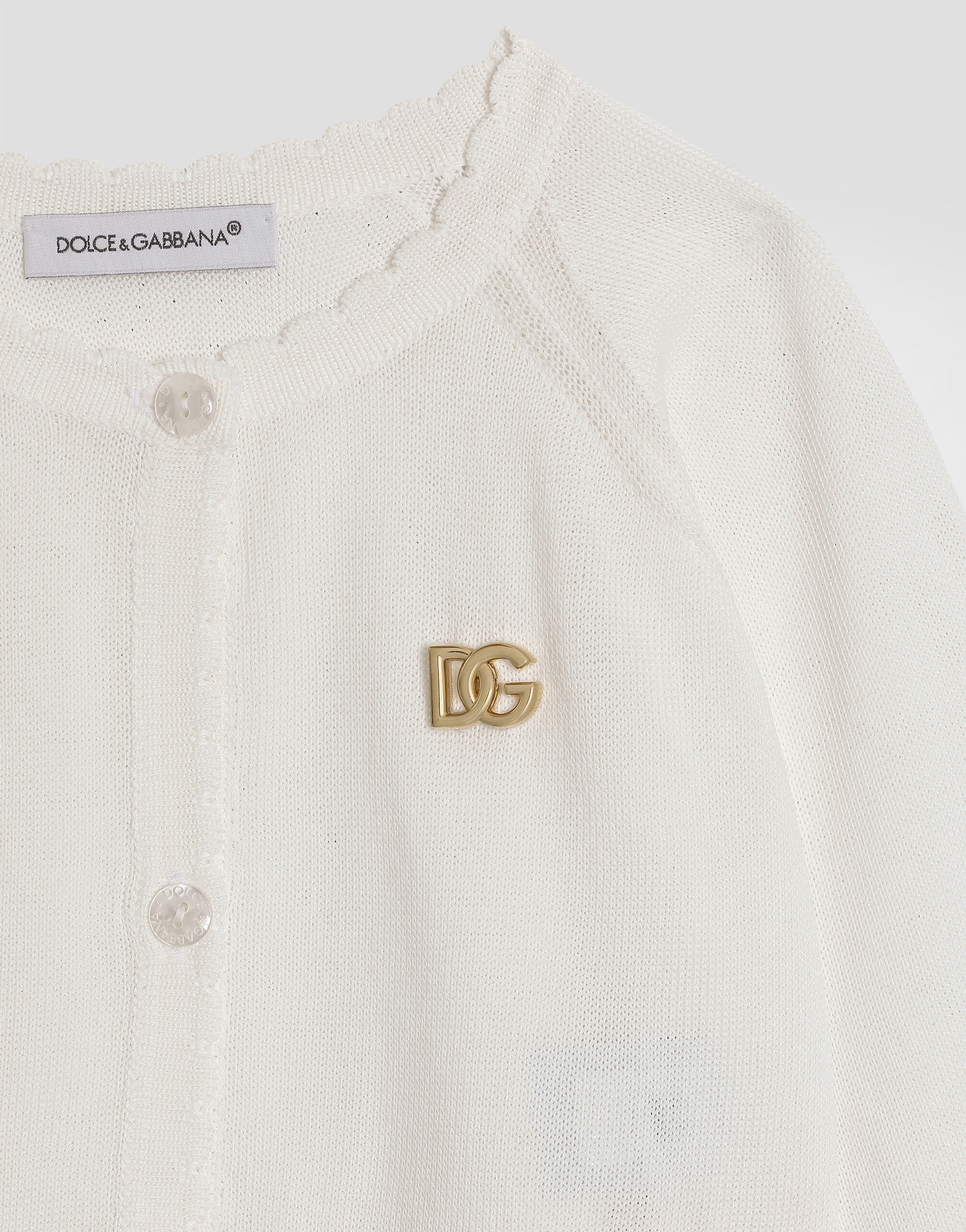 【VIP価格】DOLCE & GABBANA White Long Sleeve Cardigan DG cashmere and silk cardigan in white - Dolce Gabbana