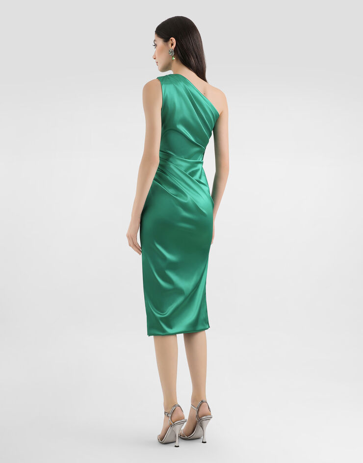 Dolce & Gabbana One-shoulder stretch satin dress Green F6G1GTFURAD
