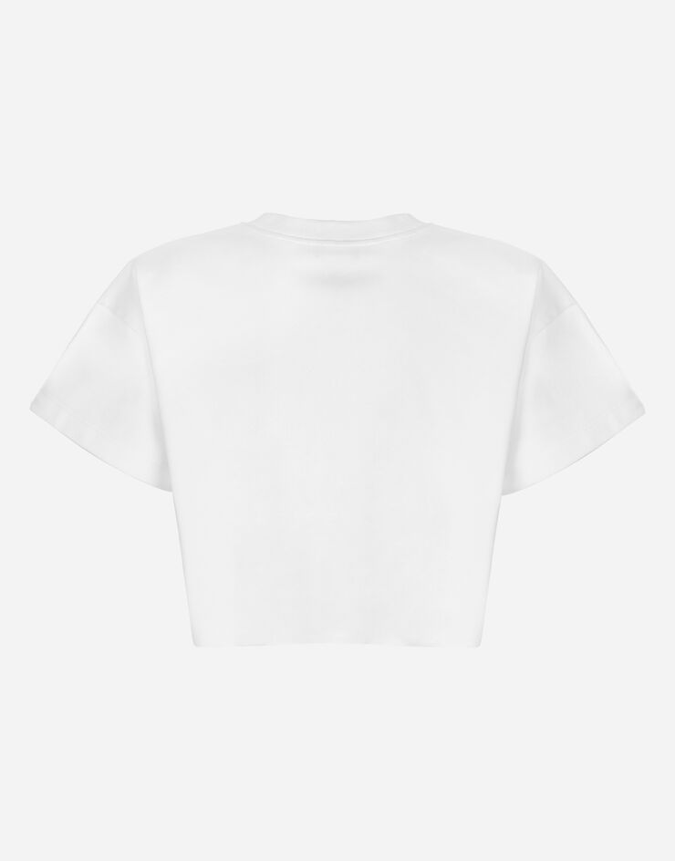 Dolce&Gabbana Cropped jersey T-shirt with Dolce&Gabbana lettering White F8U30TGDBT4