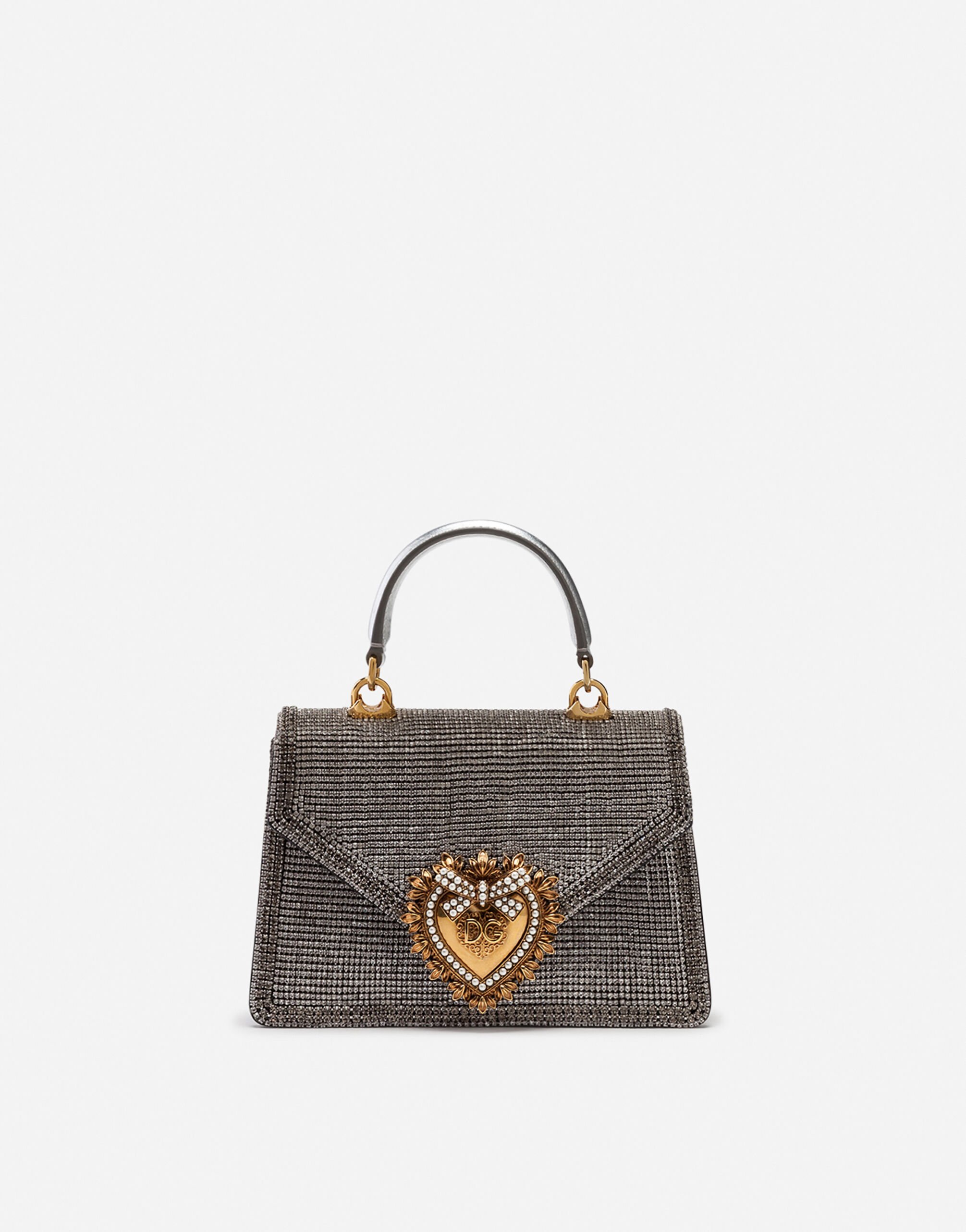 Dolce & Gabbana Маленькая сумка Devotion из стразов и наппы с металлическим отливом РОЗОВЫЙ BB6003A1001