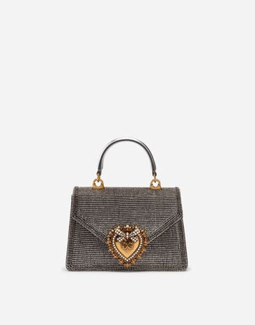 Dolce & Gabbana Small Devotion bag in mordore nappa leather with rhinestone detailing Silver BI1416AW121