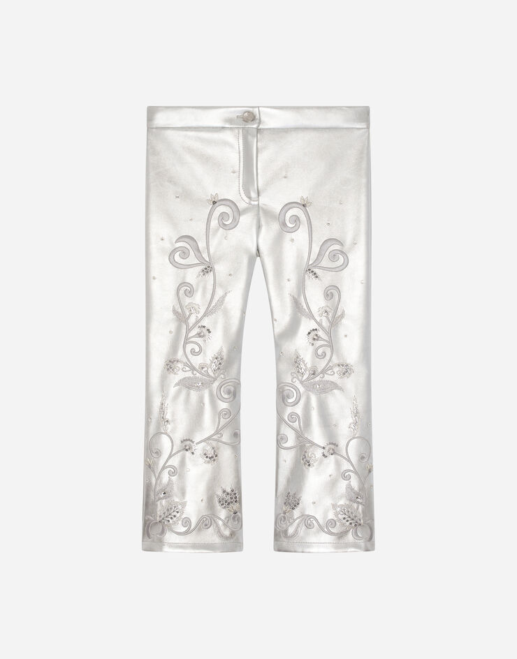 Dolce & Gabbana Hose aus Metallic-Kunstleder mit Stickereien Mehrfarbig L53P27G7JL9