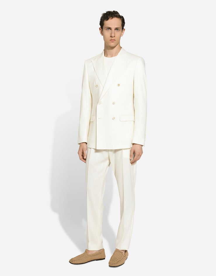 Dolce & Gabbana Silk jacquard round-neck sweater with DG logo White GXX03TJBSOS