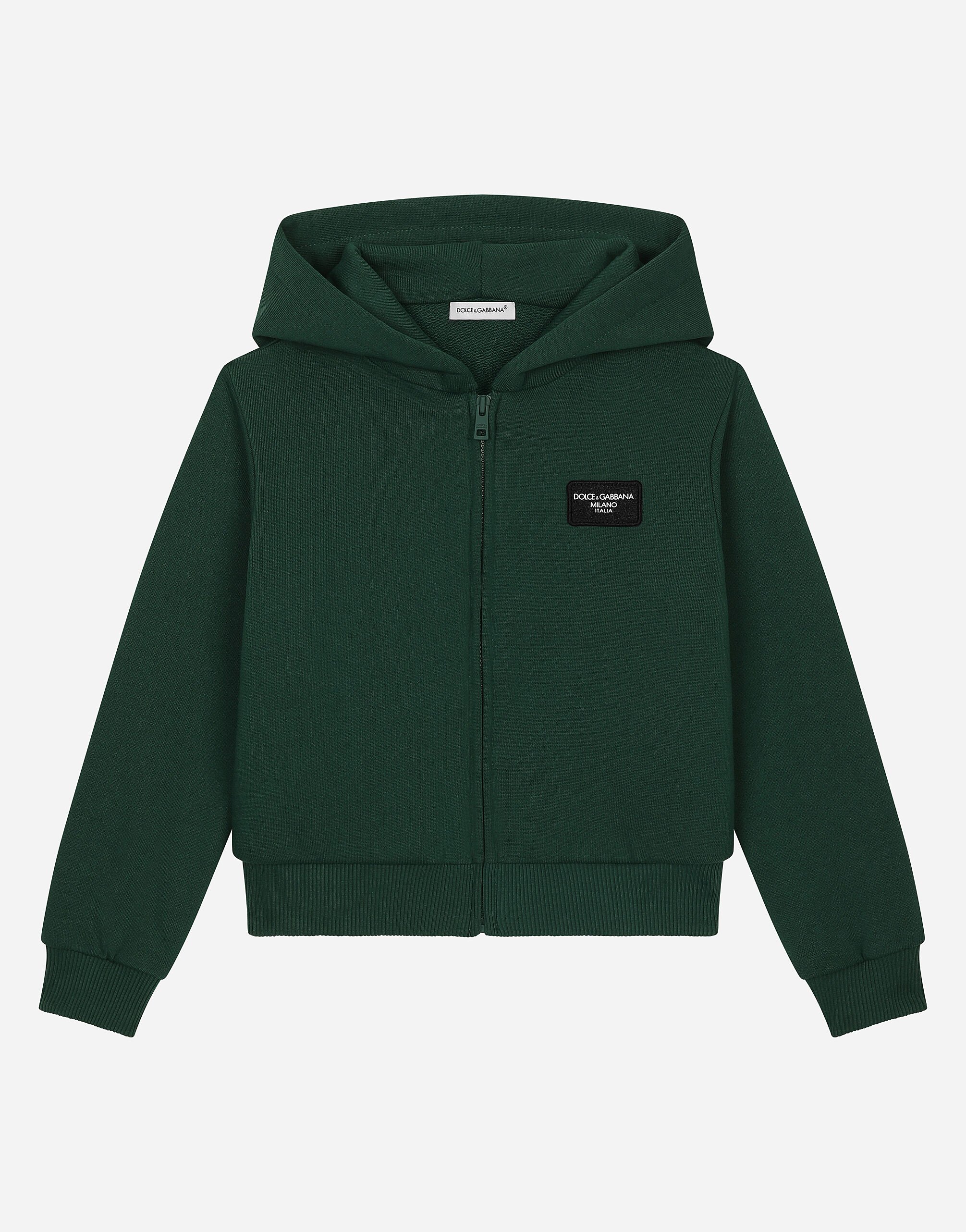 Zip up hoodie with logo tag in Green for Boys Dolce Gabbana