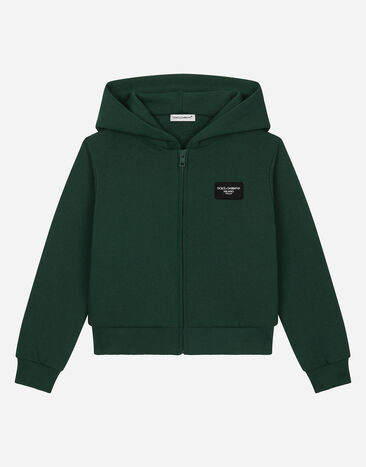 Dolce & Gabbana Felpa zip con cappuccio placca logo Verde L4JWIDG7M4R