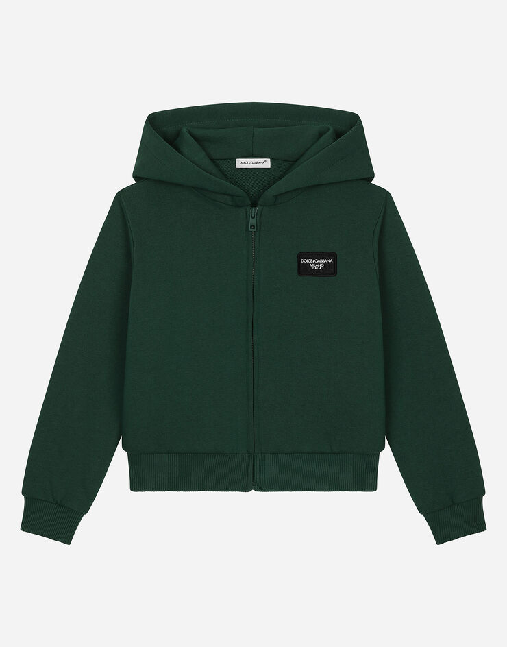 Dolce & Gabbana Zip-up hoodie with logo tag Green L4JWIDG7M4R