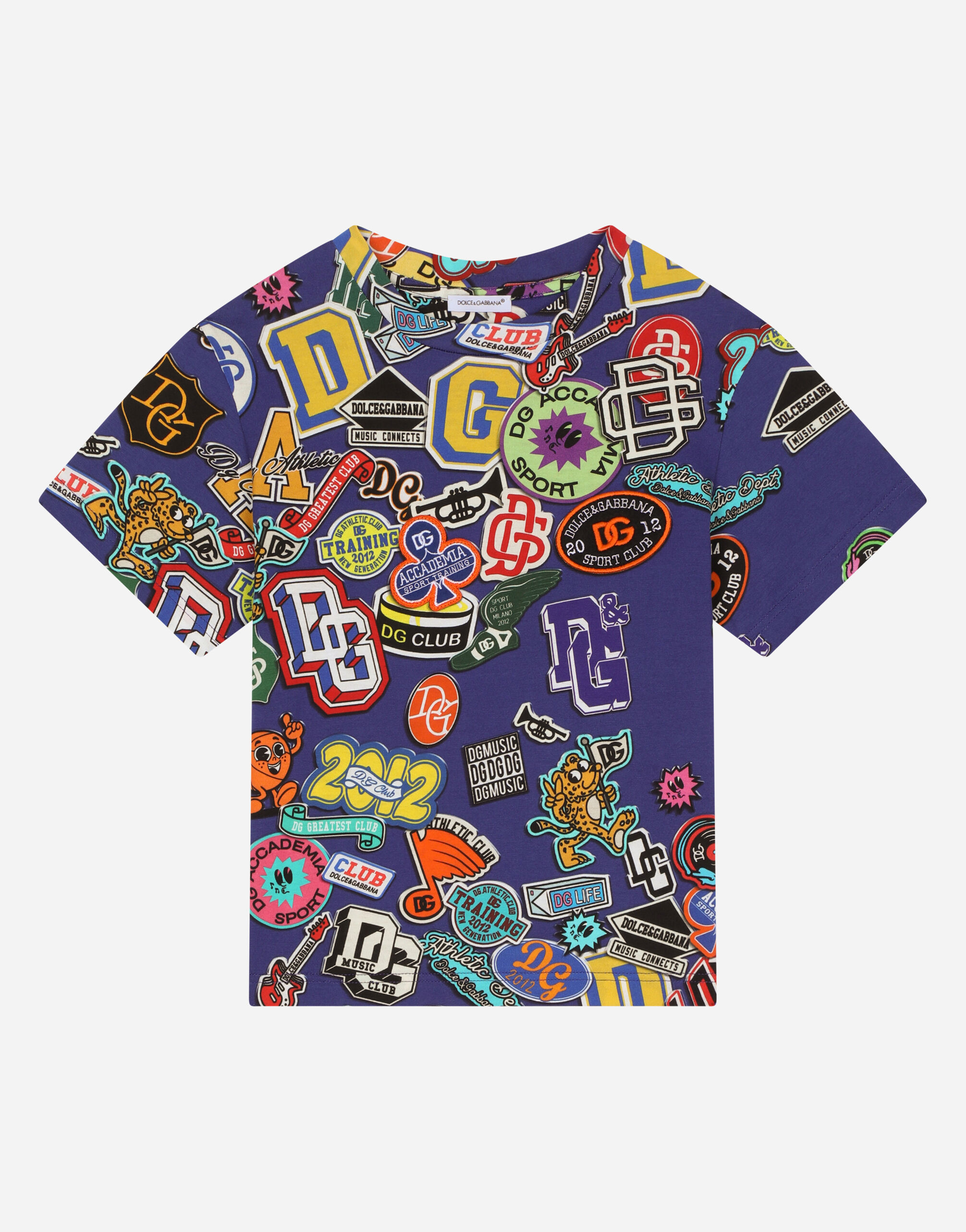 Dolce & Gabbana Short-sleeved jersey T-shirt with stickers print Blue L4JWFNG7IXP