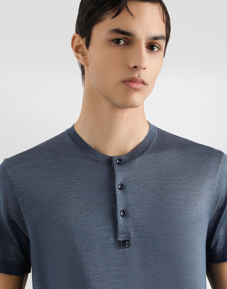 Dolce & Gabbana Silk grandad-neck t-shirt with embroidery Grey G8QK3ZG7PGO