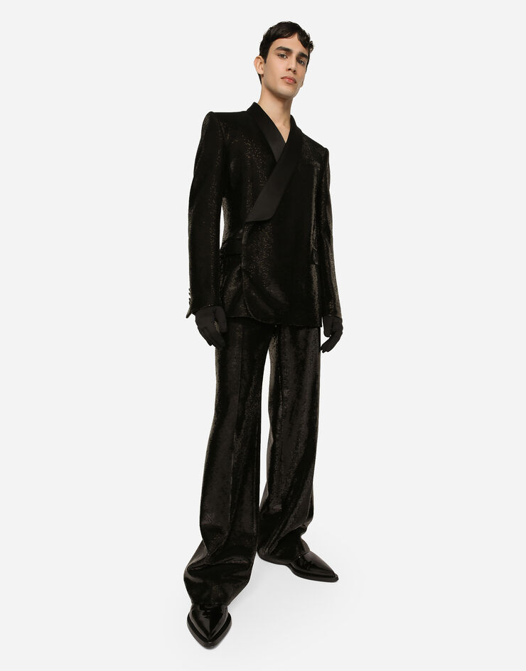 Dolce & Gabbana Giacca sicilia tuxedo doppiopetto in paillettes Nero G2RR4TFLSIM