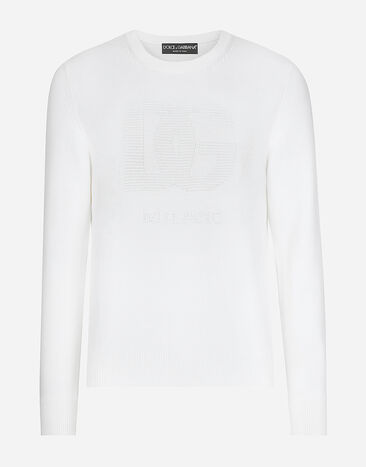 Dolce & Gabbana Wool round-neck sweater with DG logo White GXX01TJCVYO