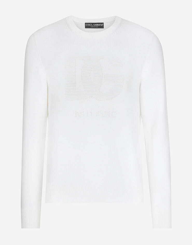 Dolce & Gabbana Jersey de cuello redondo de lana con logotipo DG Blanco GXX01TJCVYO