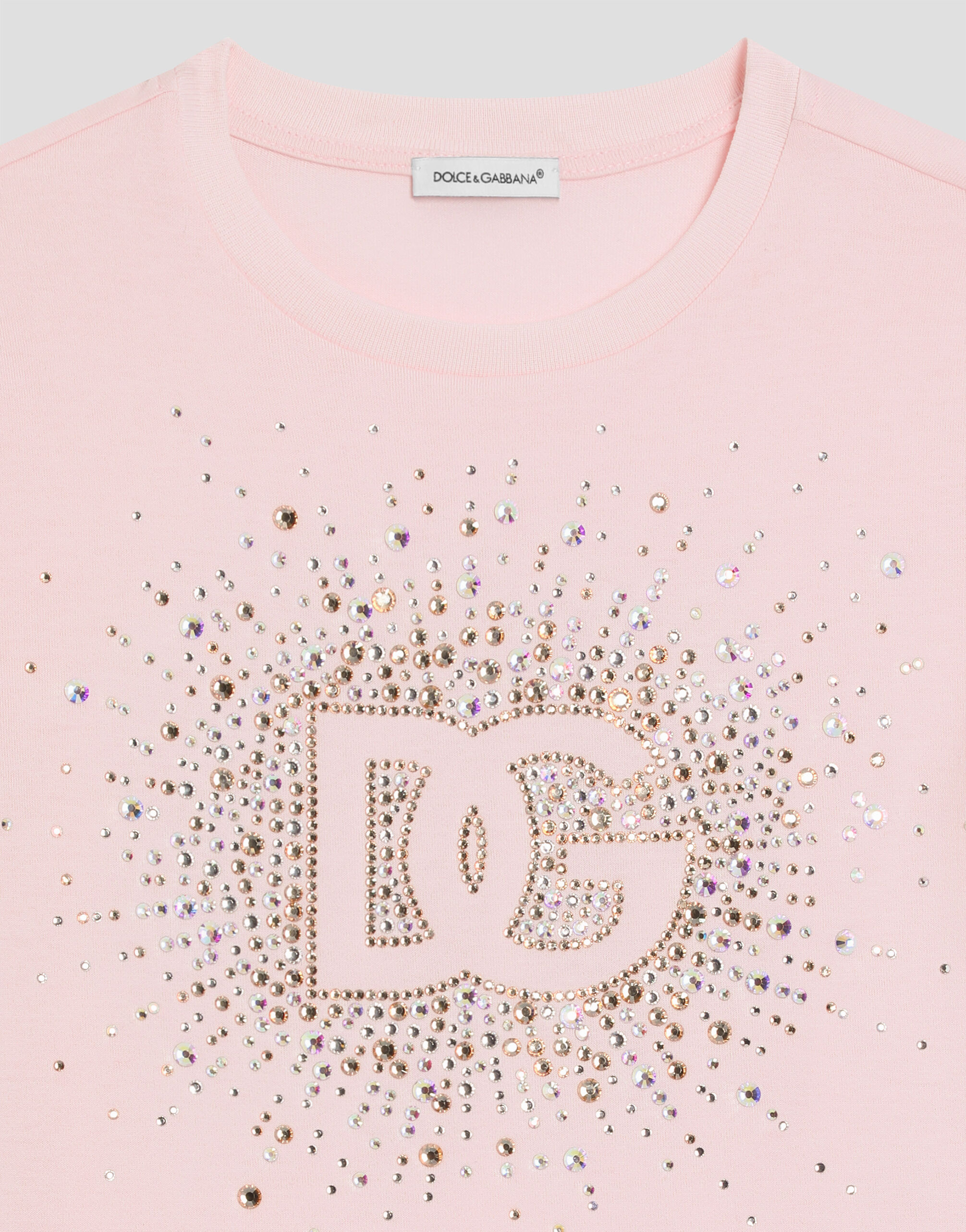 Jersey T-shirt with rhinestone details in Pink for Girls