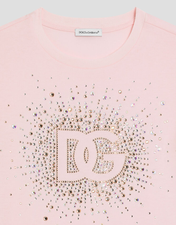 Dolce & Gabbana Футболка из джерси со стразами розовый L5JTNKG7N6B
