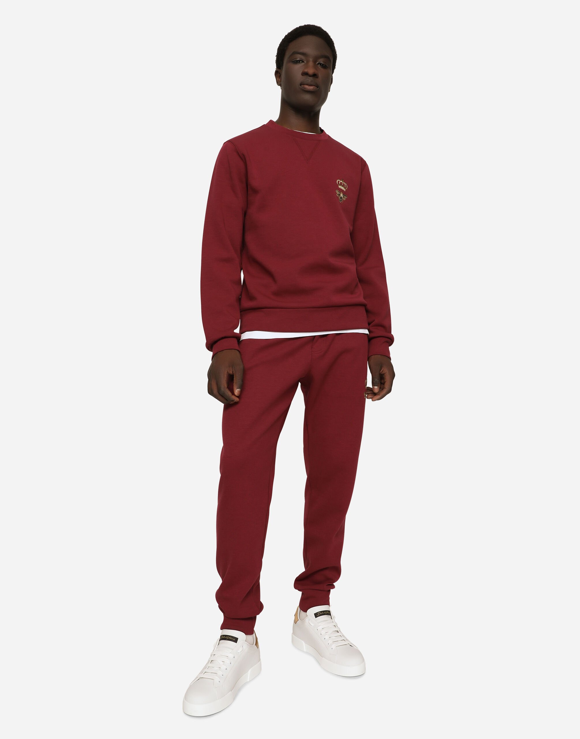 Cotton jersey sweatshirt with embroidery in Bordeaux for Men Dolce Gabbana US