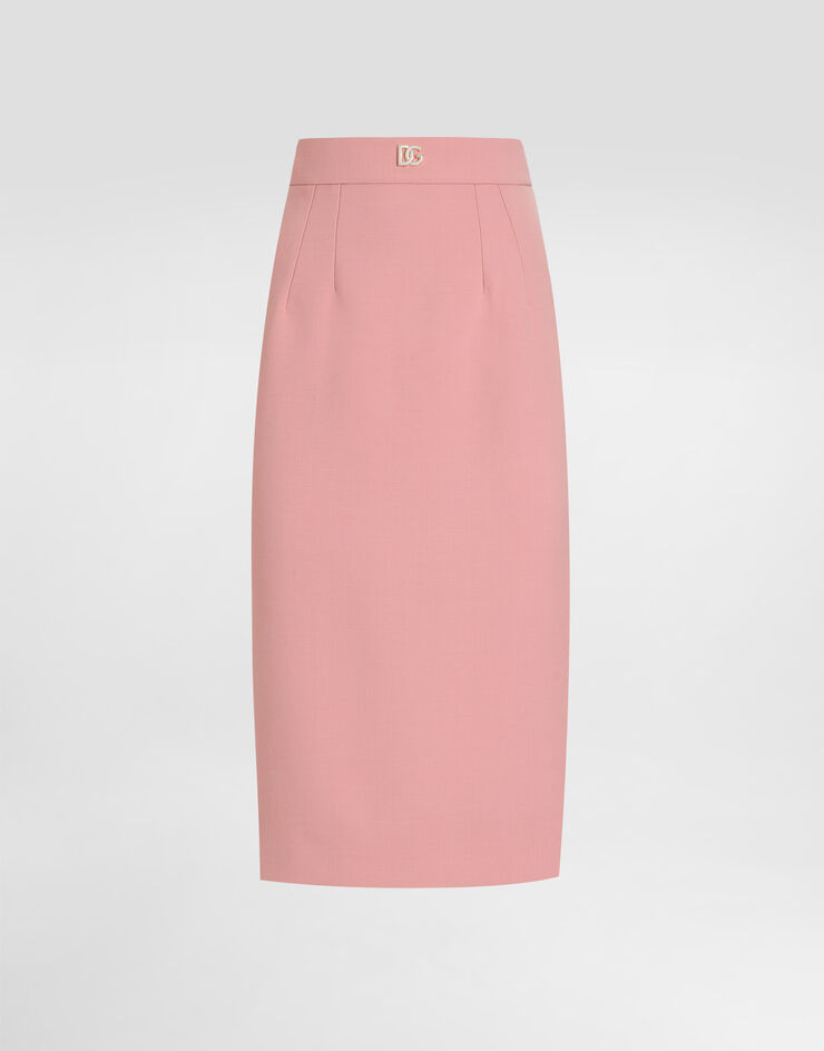 Dolce & Gabbana تنورة قلم رصاص صوف بطول للربلة وشعار DG وردي F4CJGTFU2L8