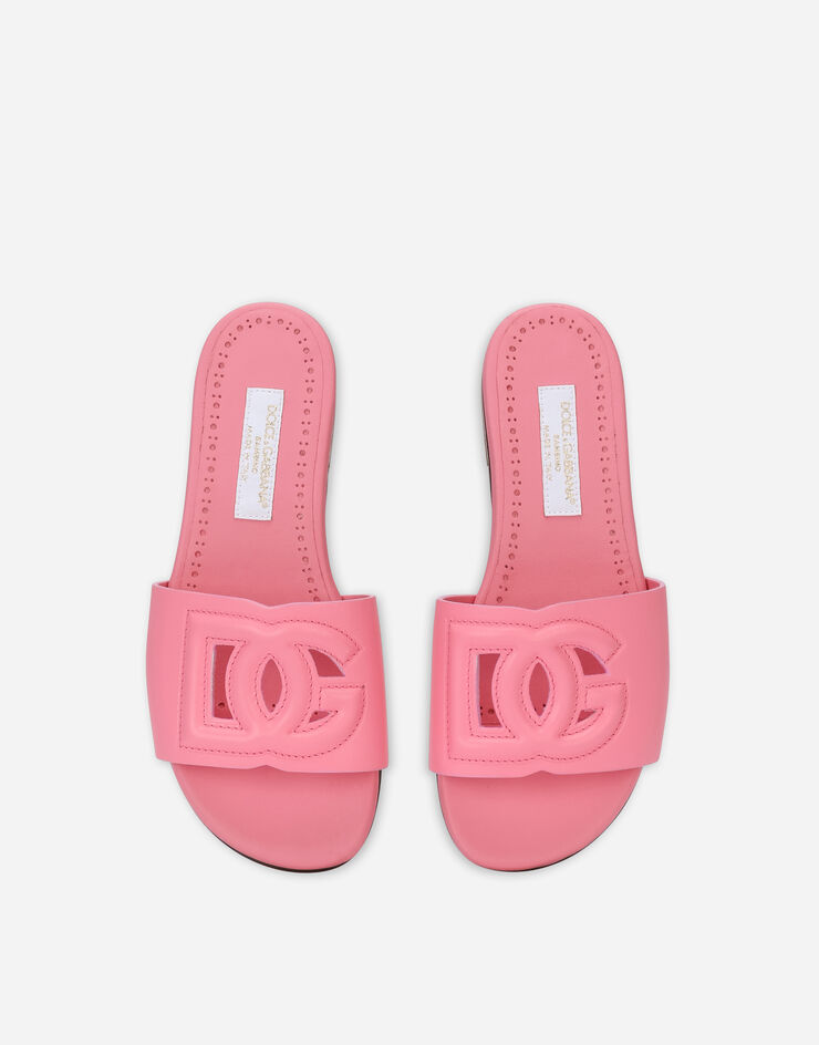 Dolce & Gabbana Leather and rubber sliders with DG Millennials logo Pink D11032A1735