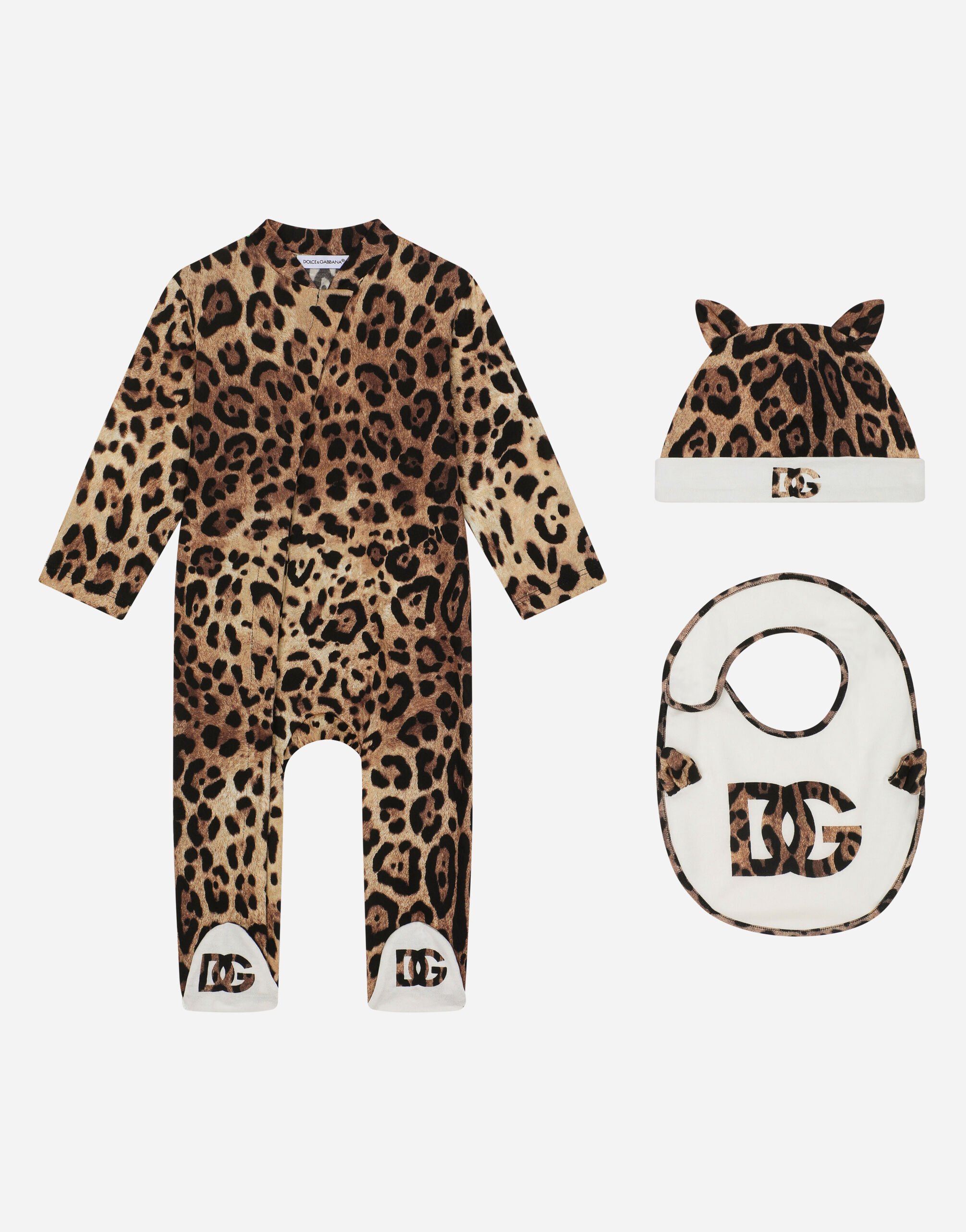 Dolce & Gabbana 3-piece gift set in leopard-print jersey Multicolor L1JG37G7G5H