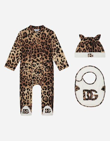 Dolce & Gabbana Set de regalo de 3 piezas en punto con estampado de leopardo Gris L1JO7FG7L5U