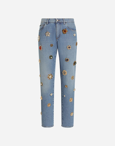 Dolce & Gabbana Jeans Classic aus Baumwolle mit Plakette und Schmuckdetails Mehrfarbig GP02XZG8MG1