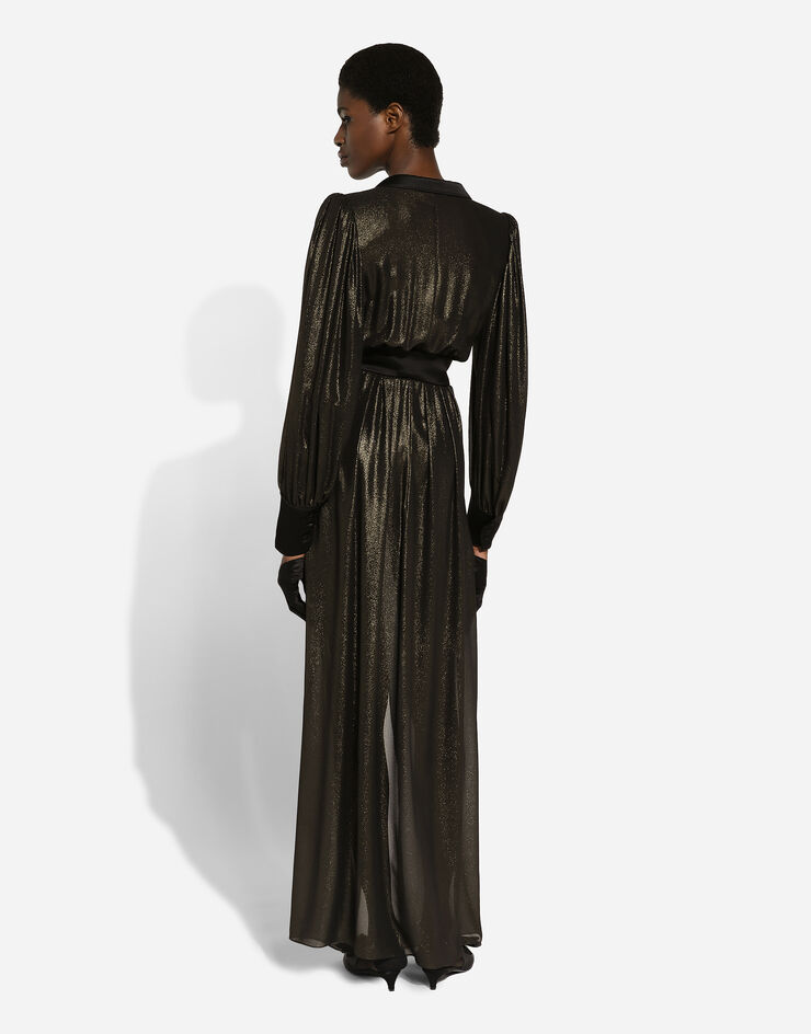 Dolce & Gabbana Long foiled silk georgette tuxedo dress Gold F6JRJTFU1Y1